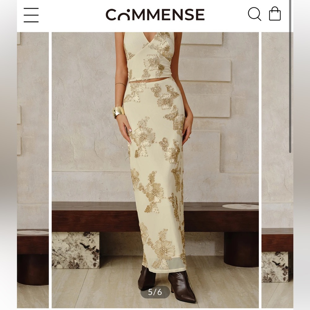 Commense Cream Floral Maxi Skirt